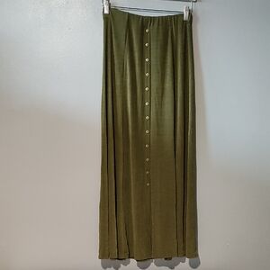 Olive Green Faux Button-Down Maxi Skirt